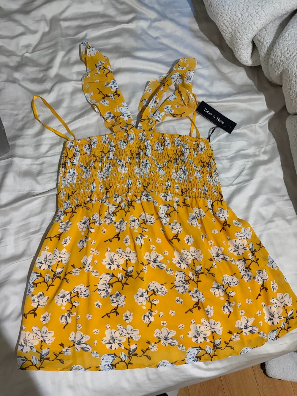Doe & Rae Yellow Floral Smocked Camisole